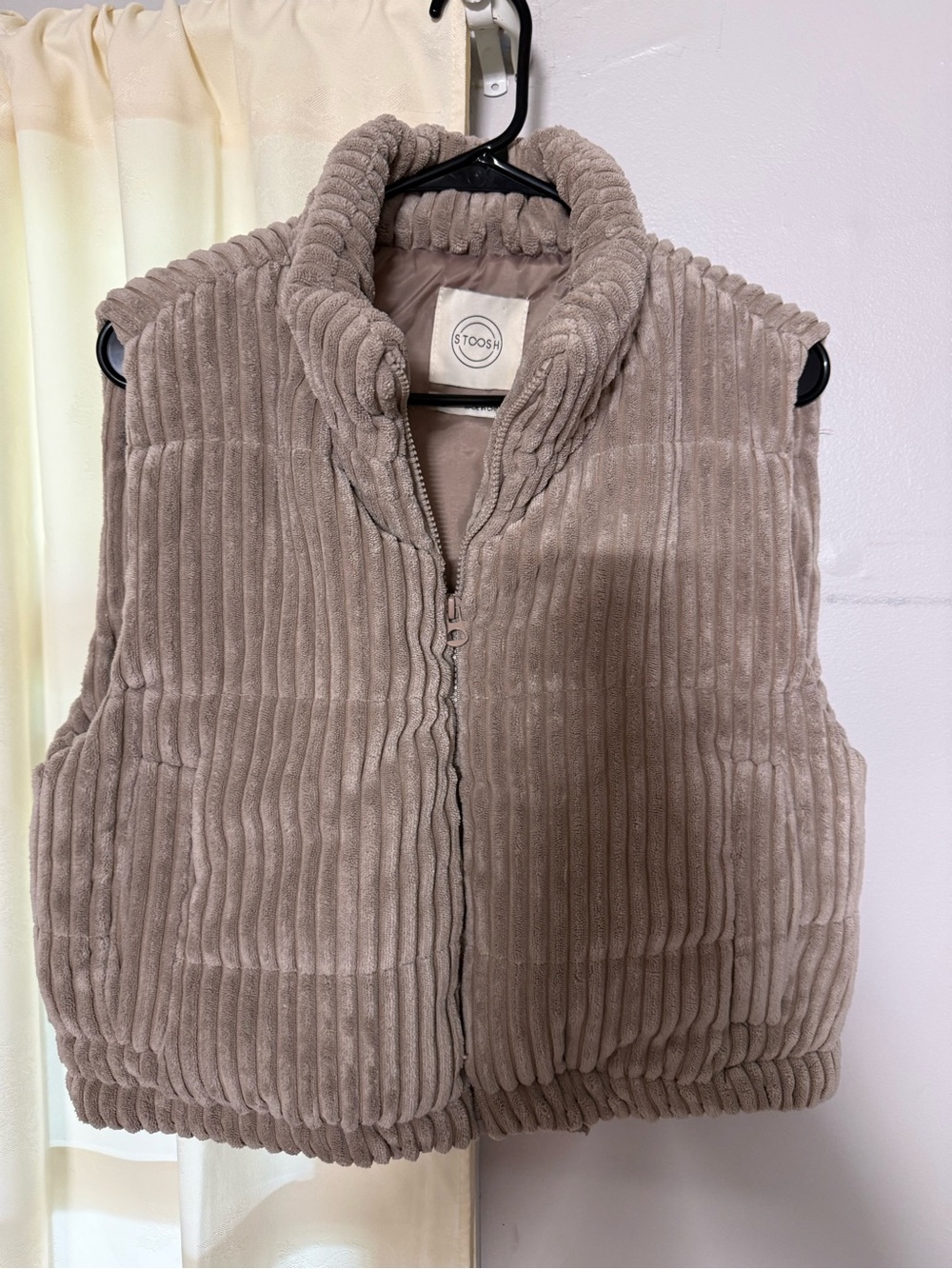 Stoosh Ribbed Plush Sleeveless Vest in Taupe